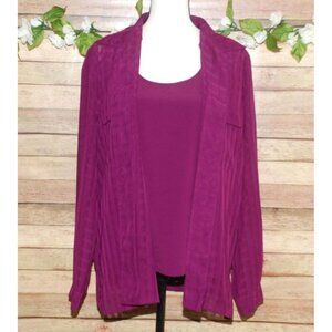 Liz Baker Purple Sheer Blouse Button Up Top & Tank Cami Set 12 Career Church